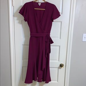 a new day Plum-colored Flutter Sleeve Faux Wrap Dress